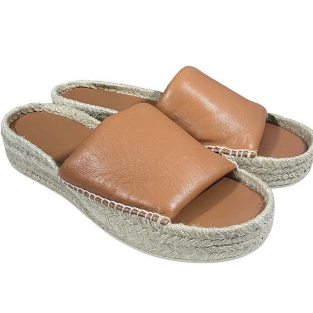 Vince Tan Leather Espadrille Slide Sandals